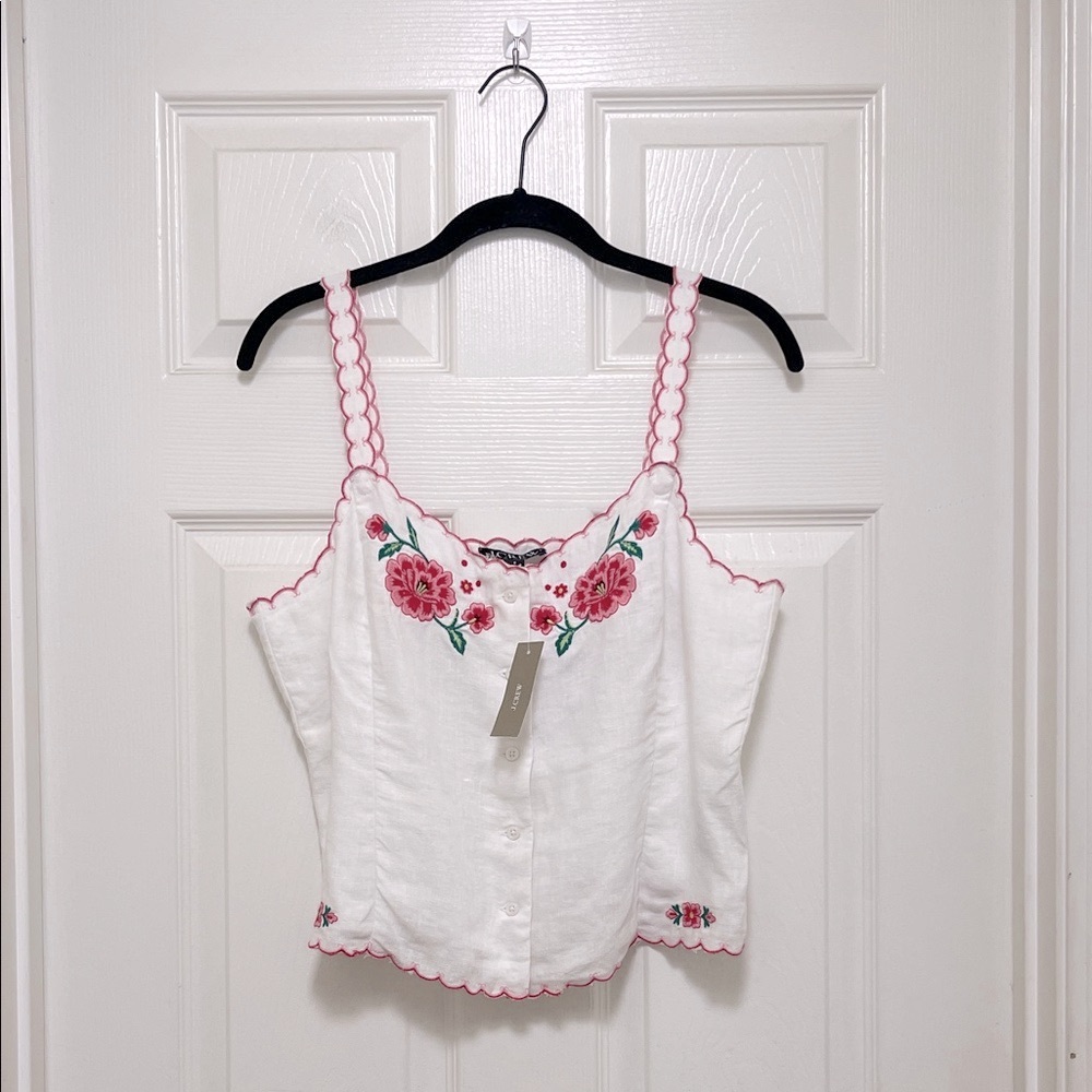 NWT J.Crew Embroidered Tank Top in Linen - Picture 5 of 10